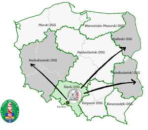 Poglądowa mapka działania funkcjonariuszy ŚlOSG na terenie Polski 