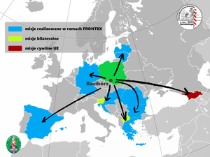 Poglądowa mapka działania funkcjonariuszy ŚlOSG na arenie międzynarodowej 