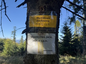Tablice informacyjne z opisem szlaków i odległościami.